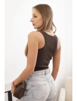 Dámská pruhovaná top na ramínkách s ozdobnou nášivkou hnědá