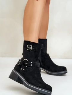 Dámské Botky Na Nízkém Podpatku S Přezkami Černé Zudra