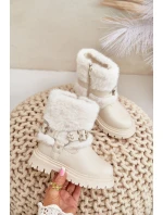 Eko Kožené Boty Pro Dívky S Kožíškem A Přezkami Béžové Cartemes
