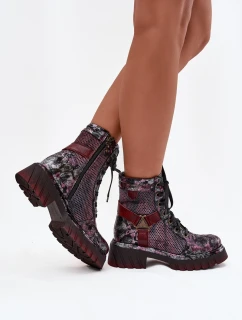 Kožené workery dámské Maciejka 07072-23 bordó