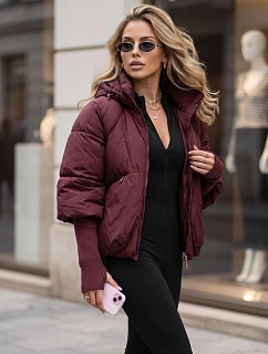 Dámská zimní prošívaná bunda s kapucí, vínová, FashionStreet TY5898