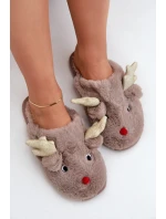 Vánoční bačkory s motivem soba Futrzane tmavě béžové Asielle