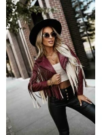 624-2 Krátká bunda s třásněmi z měkké ekokůže - vínová