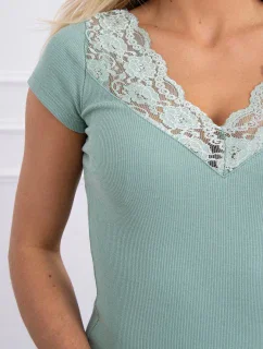 Halenka se šněrovacím výstřihem tmavě mátová