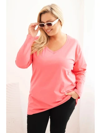 Dámská blůza Plus Size s výstřihem do V a dlouhým rukávem růžová Dámská blůza Plus Size s výstřihem do V a dlouhým rukávem růžová
