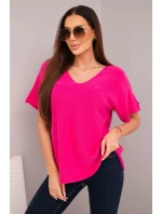 Dámský svetr s krátkým rukávem a výstřihem do V fuchsie
