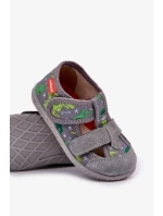 Dětské papuče na suchý zip – šedo-zelené Reathiana (s motivem dinosaurů)