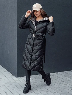 Dámský prošívaný kabát s kapucí TY4513 černý - FashionStreet