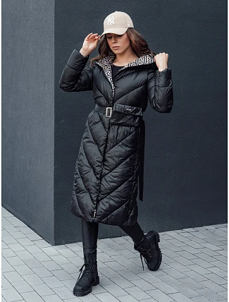 Dámský prošívaný kabát s kapucí TY4513 černý - FashionStreet Dámský prošívaný kabát s kapucí TY4513 černý - FashionStreet