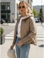 Dámská přechodná prošívaná bunda s kapucí FashionStreet camel TY5561