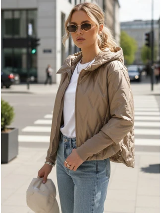 Dámská přechodná prošívaná bunda s kapucí FashionStreet camel TY5561