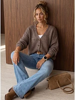 Dámský volný kardigan na knoflíky v barvě mokka, FashionStreet MY2574 Dámský volný kardigan na knoflíky v barvě mokka, FashionStreet MY2574