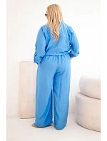 Dámský Plus Size komplet s košilí a širokými kalhotami džínový Dámský Plus Size komplet s košilí a širokými kalhotami džínový