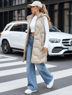 Dámská dlouhá prošívaná béžová vesta FashionStreet TY5265