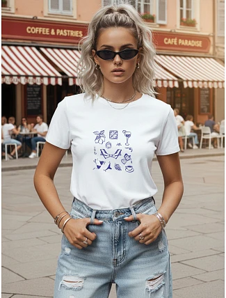 Dámské tričko s potiskem letních ikon, bílé, FashionStreet NX8021RY