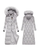 Šedá dlouhá dámská zimní bunda s kapucí (7688)