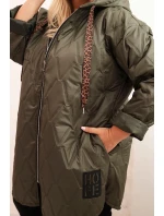 Dámská bunda Plus Size prošívaná s kapucí a nápisem HOPE khaki