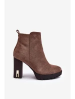 Klasické kožené boty na podpatku hnědé Amy