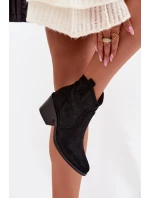 Dámské perforované kotníkové boty na podpatku S.Barski HY61-8013 Černé