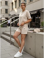 Dámská viskózová souprava s motýlem a šortkami béžová FashionStreet AY1195