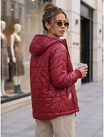 Dámská prošívaná přechodová bunda s kapucí, vínová, FashionStreet TY5785 Dámská prošívaná přechodová bunda s kapucí, vínová, FashionStreet TY5785