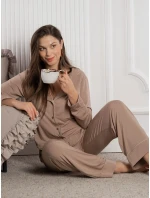 Pyžamo Mademoiselle Sommeil CC0153 Mocca Ease long/r S-XL pruhované