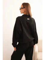 Dámský bavlněný komplet se širokými nohavicemi a zipovou mikinou černý