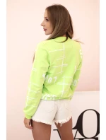Dámská bavlněná mikina s potiskem a zipem zelený neon