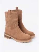 Stylové Karmelowy  kotníčkové boty dámské na plochém podpatku