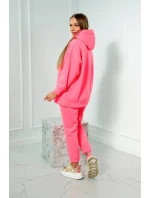 Zateplená sada s mikinou s kapucí růžová neonová