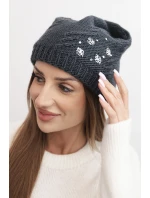 Dámská zimní čepice z vlny s ozdobnými aplikacemi K468 grafitová