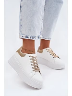 Dámské tenisky na platformě z imitace kůže bílo-zlaté se třpytkami Calinae