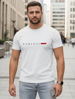 Pánské bavlněné tričko s nápisem PARIS, bílé, FashionStreet NX5139R