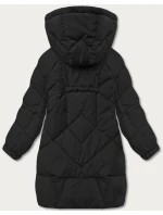 Černá péřová dámská bunda s ozdobnými páskami (AG2-J85)