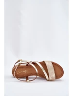 Kožené dámské sandály na plochém podpatku Maciejka 06966-25 zlaté