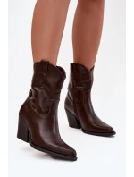 Dámské Kovábojky Eko Kůže Na Podpatku Čokoládové Sorelia