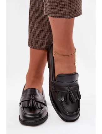 Dámské mokasíny z eko kůže s třásněmi Černé Galera