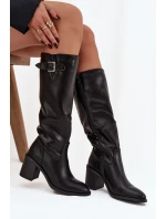 Dámské kotníkové boty Brenira na sloupkovém podpatku se sponou – černé