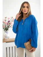 Košilová halenka IT-67 s vyšívaným vzorem - chrpově modrá