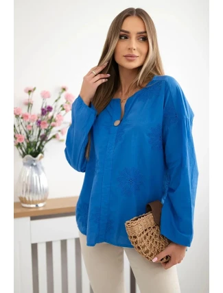 Košilová halenka IT-67 s vyšívaným vzorem - chrpově modrá