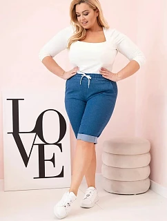 Dámské bavlněné šortky Plus Size tmavě modré - Kesi