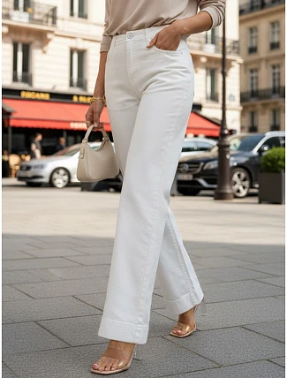 Dámské džíny s vysokým pasem a širokými nohavicemi bílé FashionStreet UY2975