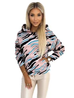 390-4 Mikina klokanka s kapucí - béžová, černá a modré vlny 390-4 Mikina klokanka s kapucí - béžová, černá a modré vlny