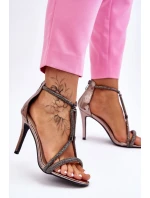 Elegantní Sandály Na Vysokém Podpatku Se Kamínky stříbrne Jenesis