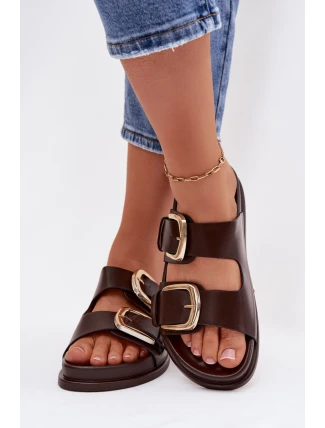 Dámské ekologické kožené pantofle se zlatými sponami Čokoládové Tervessa