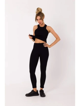 Žebrované pletené legíny M734 černé - Moe Žebrované pletené legíny M734 černé - Moe