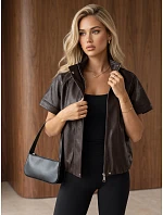Dámská kožená bunda s krátkými rukávy, hnědá, FashionStreet TY6064 Dámská kožená bunda s krátkými rukávy, hnědá, FashionStreet TY6064