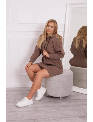 Zateplené šaty s kapucí mocca Zateplené šaty s kapucí mocca