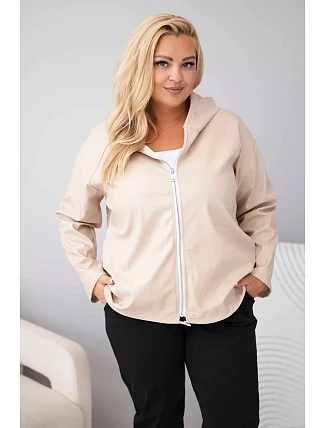 Dámská bunda Plus Size s kapucí a nastavitelným spodkem béžová