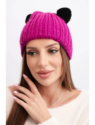 Dámská zimní čepice vlněná s bambulí K433 fuchsie